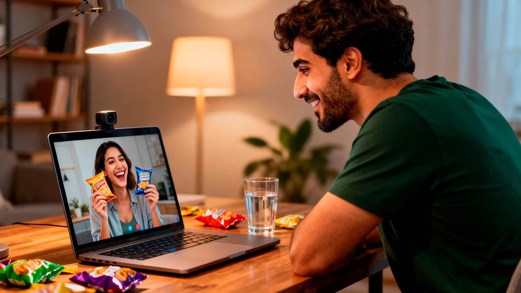 Man and woman laughing while trying simple webcam date ideas on a video call