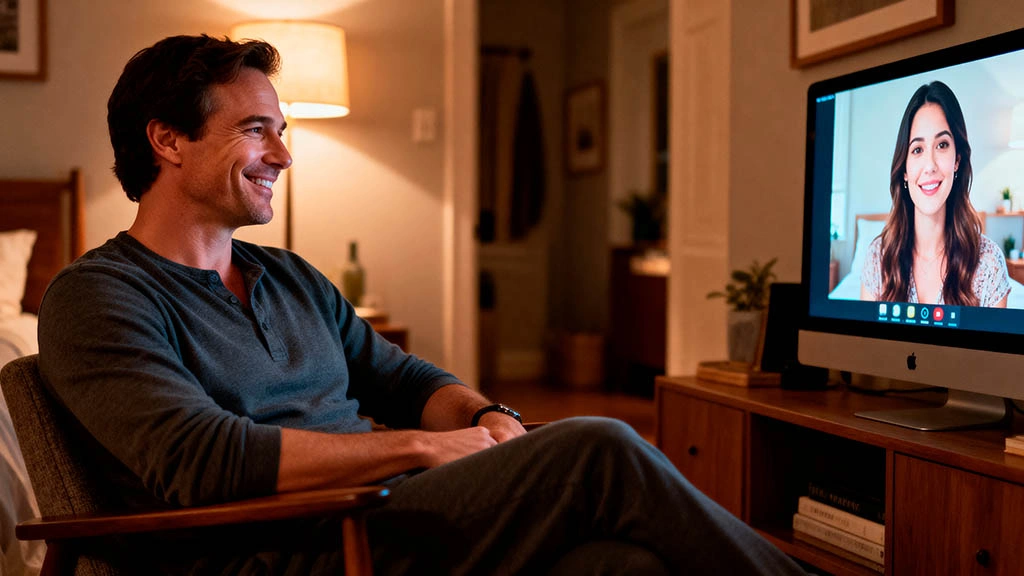 Relaxed man on a safe webcam date with clear boundaries