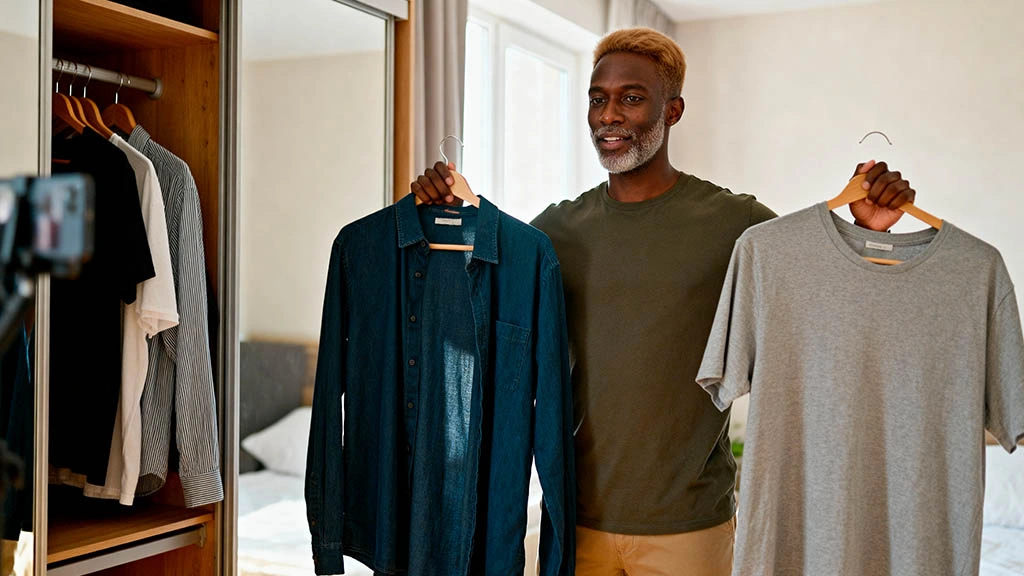 Trying different webcam date outfit combinations at home