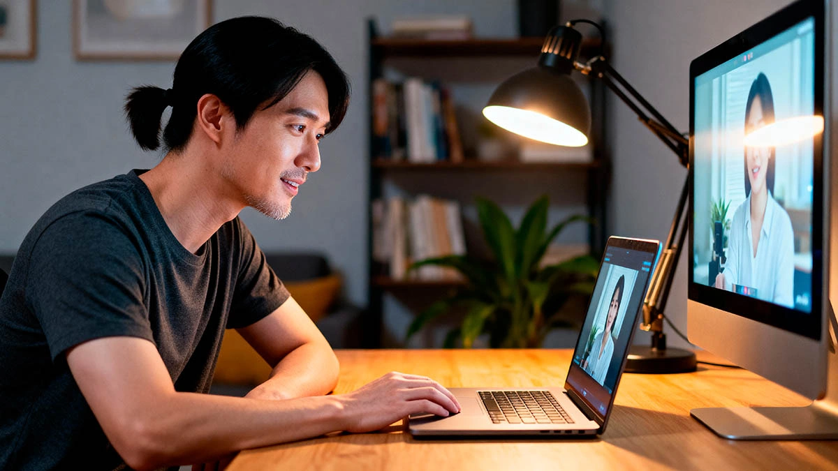 Man learning how to end webcam date politely when there is no chemistry