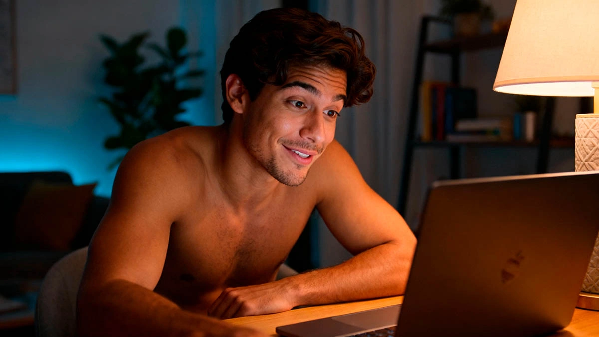 Man trying to fix awkward silences on webcam dates with a playful question