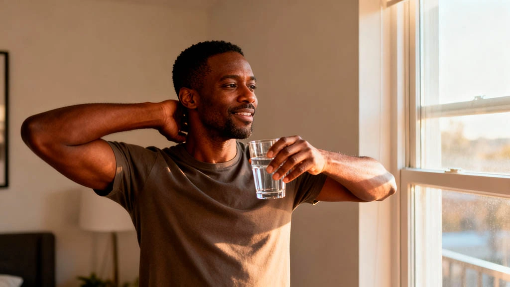 Morning habits to look better on webcam dates and feel awake on camera Man using morning habits to look better on webcam dates