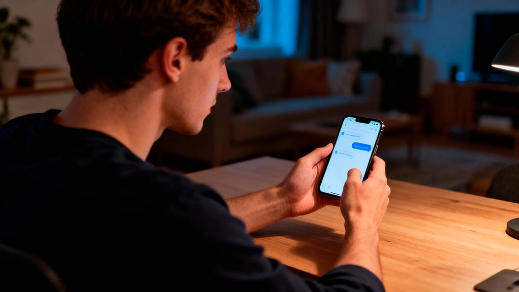 White Eastern European man deciding what to share on a webcam date while protecting his privacy