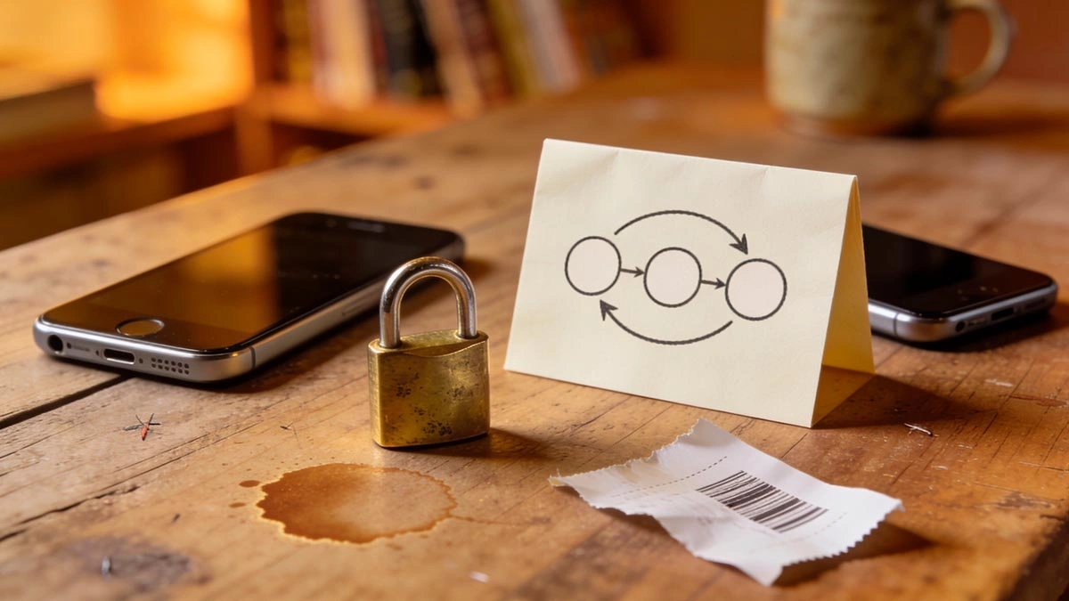 when to give your number on dating apps: close-up of a hand redacting a phone number on a sticky note next to a blurred dating app chat, privacy theme