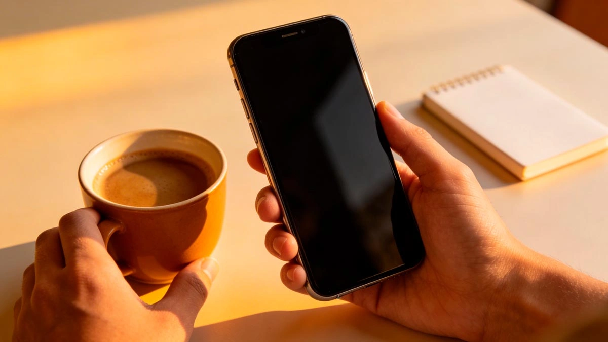 dating app prompt answers on a phone screen, minimal profile prompt layout, realistic photo